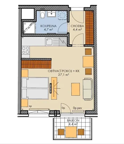 Prodej bytu 1+kk, Praha - Chodov, Bartůňkova, 38 m2