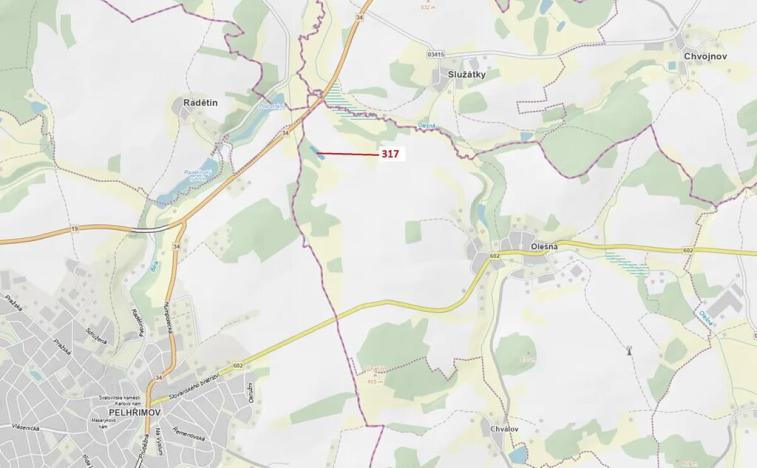 Dražba lesa, Olešná, 2967 m2