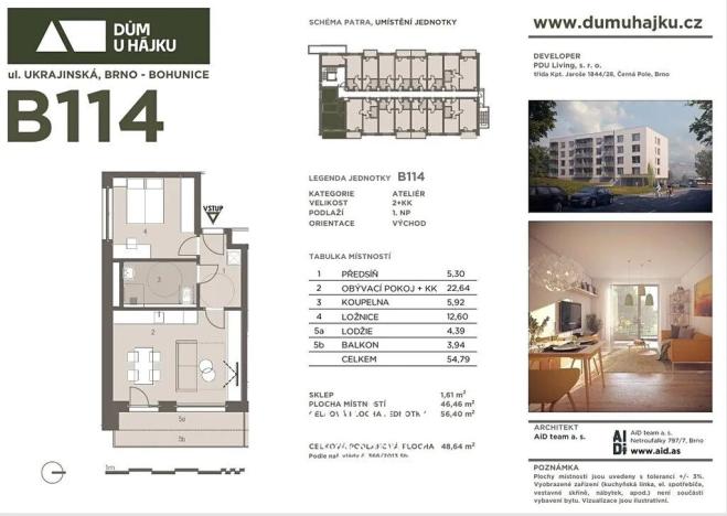 Prodej bytu 2+kk, Brno, Ukrajinská, 49 m2