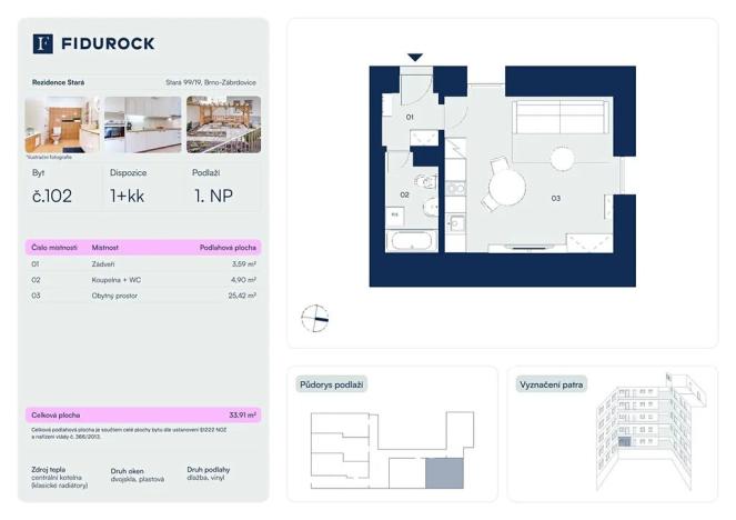 Prodej bytu 1+kk, Brno, Stará, 35 m2