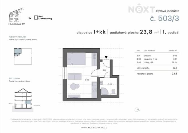 Prodej bytu 1+kk, Praha - Košíře, Musílkova, 23 m2