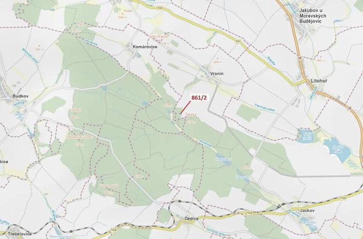 Dražba lesa, Moravské Budějovice, 834 m2