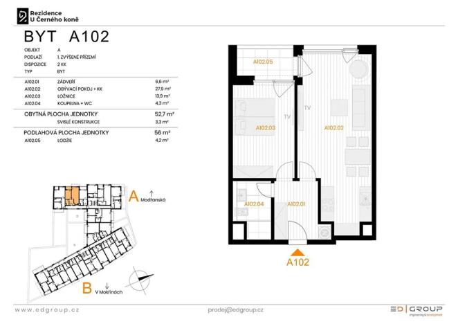 Prodej bytu 2+kk, Praha - Hodkovičky, Modřanská, 56 m2