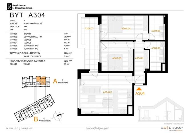 Prodej bytu 3+kk, Praha - Hodkovičky, Modřanská, 82 m2