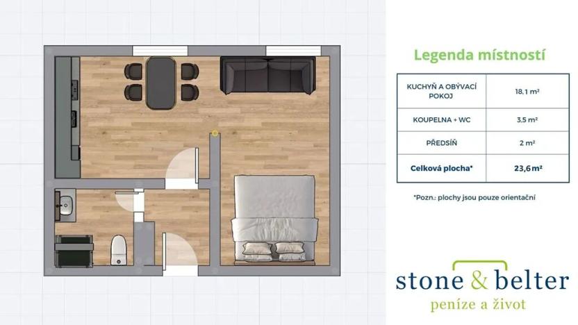 Pronájem bytu 1+kk, Praha - Vysočany, U Lidového domu, 23 m2