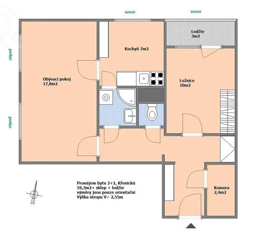 Pronájem bytu 2+1, Praha - Strašnice, Křenická, 60 m2