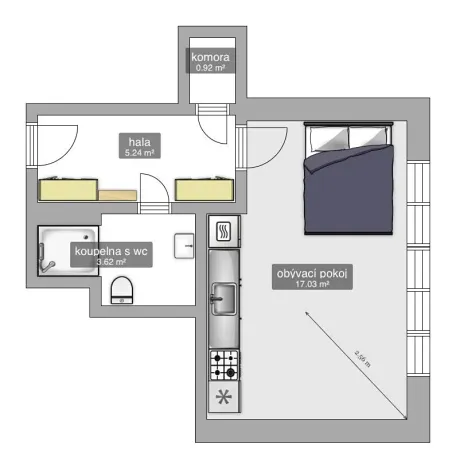 Pronájem bytu 1+kk, Praha - Vinohrady, Lucemburská, 31 m2