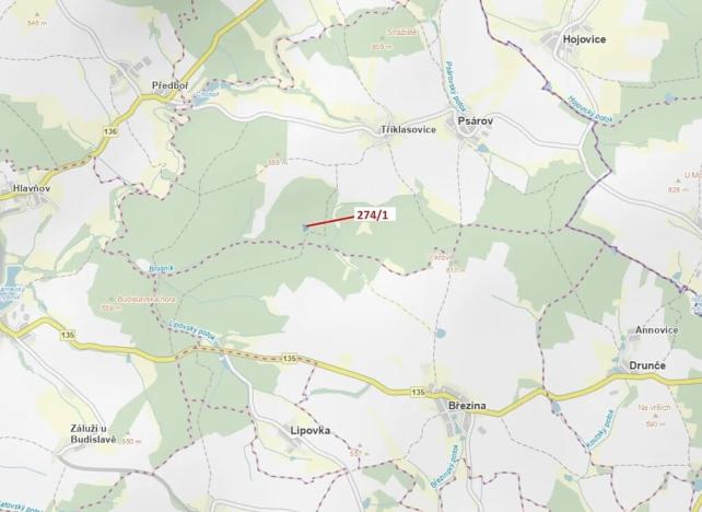 Dražba lesa, Psárov, 2949 m2