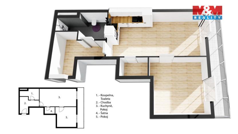 Pronájem bytu 2+kk, Pardubice - Ohrazenice, U Sportovní školy, 54 m2