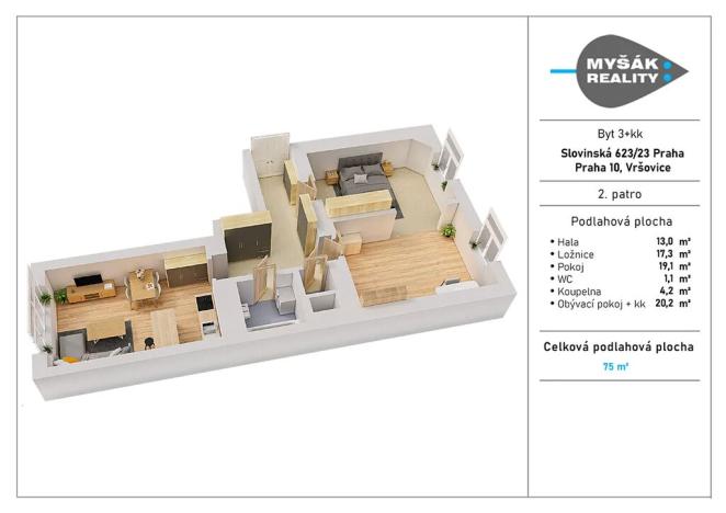 Prodej bytu 3+kk, Praha - Vršovice, Slovinská, 75 m2