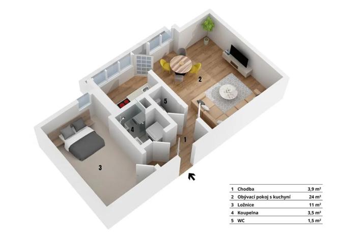 Prodej bytu 2+kk, Brno, Mojmírovo náměstí, 46 m2