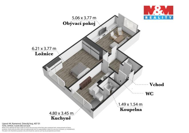 Prodej bytu 2+1, Jílové - Kamenná, Lipová, 63 m2