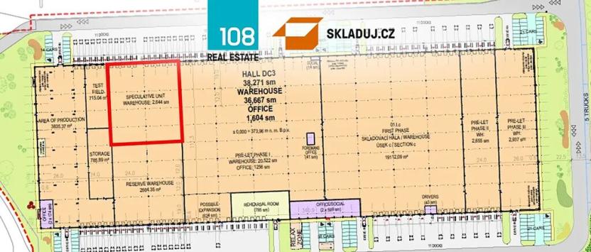 Pronájem skladu, Jeneč, Průmyslová, 2600 m2