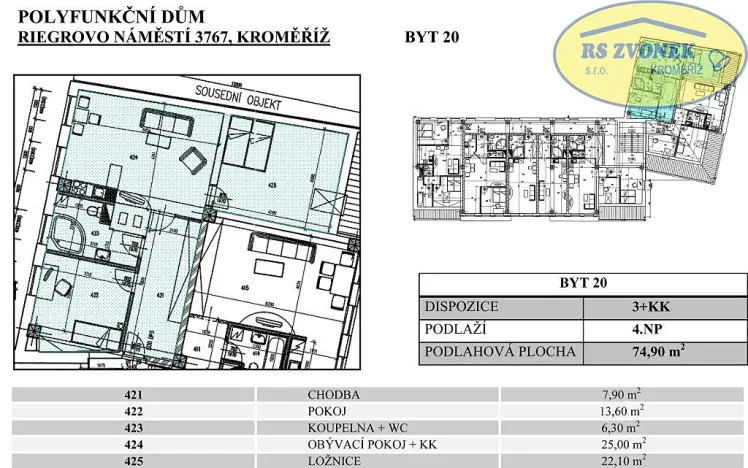 Pronájem bytu 3+kk, Kroměříž, Riegrovo náměstí, 75 m2