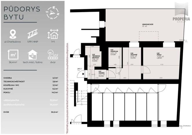 Prodej bytu 1+1, Brno, Charbulova, 33 m2