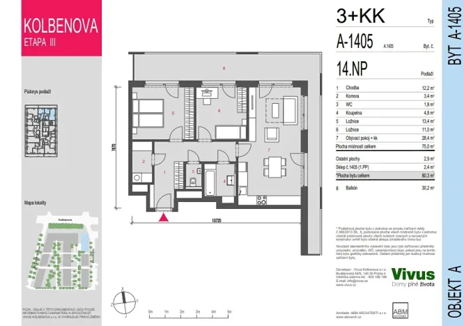 Prodej bytu 3+kk, Praha - Vysočany, Smržových, 80 m2