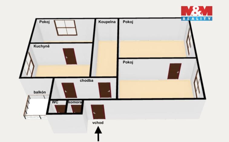 Prodej bytu 3+1, Náchod, Bartoňova, 84 m2