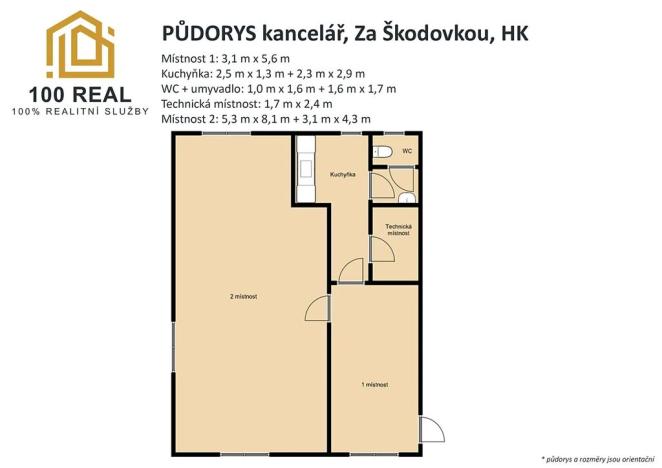 Pronájem kanceláře, Hradec Králové, Za Škodovkou, 93 m2