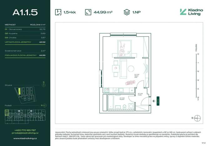 Prodej bytu 1+kk, Kladno, Pražská, 43 m2