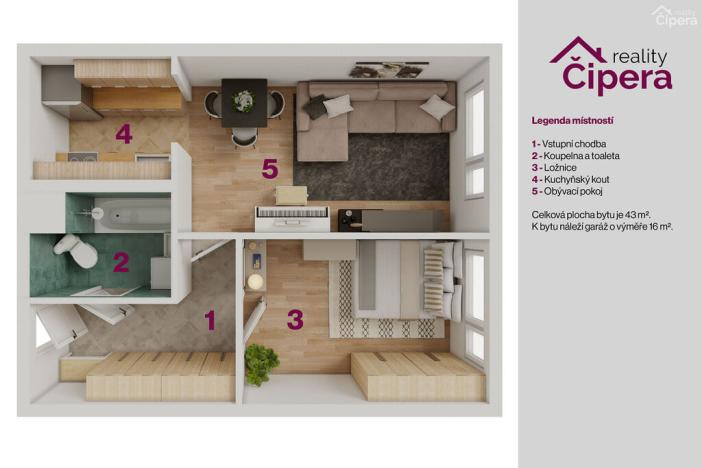 Prodej bytu 2+kk, Praha - Újezd nad Lesy, Malotická, 43 m2