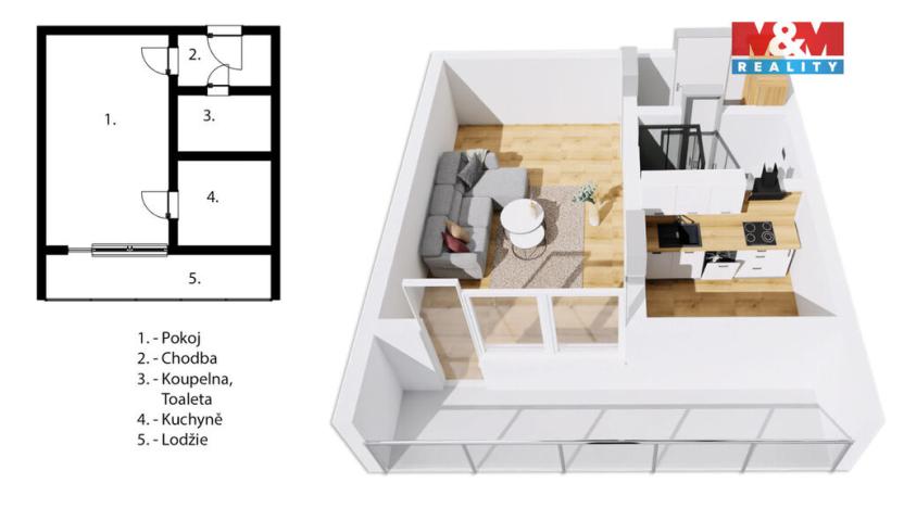 Pronájem bytu 1+1, Praha - Krč, Milevská, 34 m2