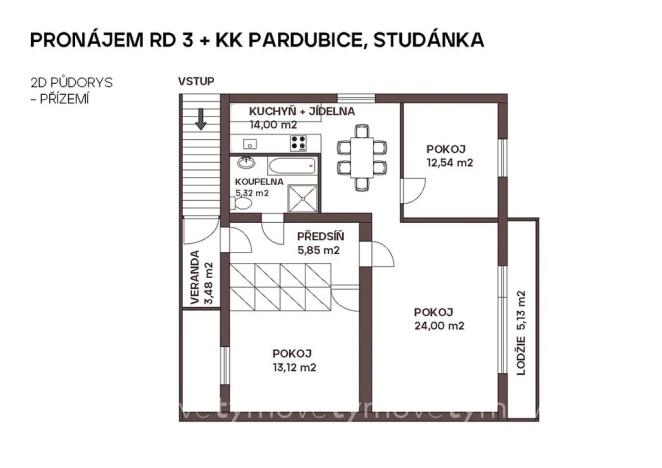 Pronájem rodinného domu, Pardubice, Lesní, 84 m2