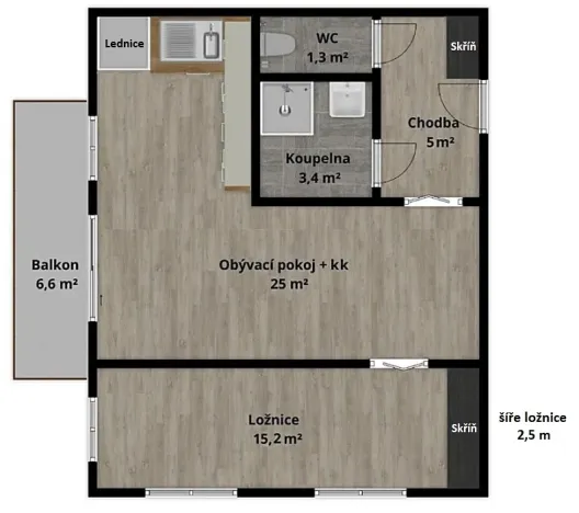 Pronájem bytu 2+kk, Zlín, 50 m2