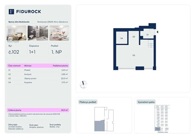 Prodej bytu 1+kk, Brno, Bratislavská, 32 m2
