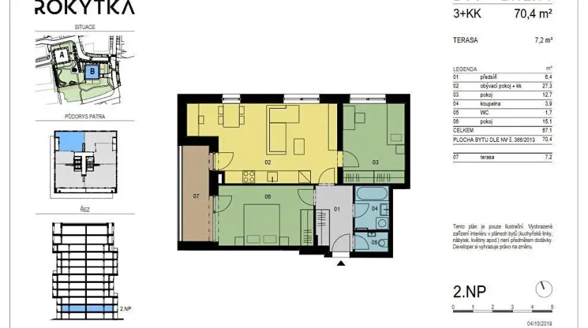 Pronájem bytu 3+kk, Praha - Vysočany, Oktábcových, 70 m2
