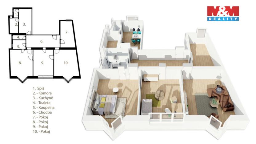 Pronájem bytu 4+1, Český Těšín, Odboje, 105 m2