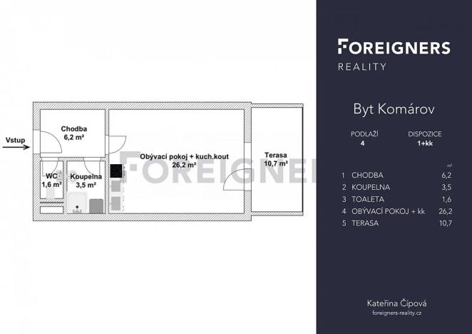 Pronájem bytu 1+kk, Brno, Komárovská, 39 m2