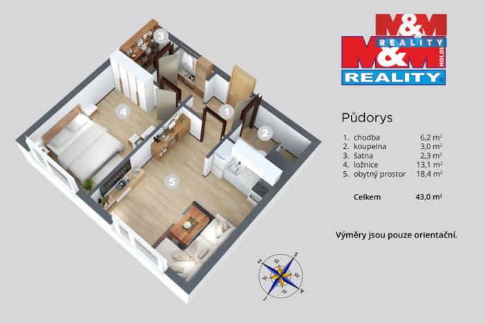 Prodej bytu 2+kk, Děčín, Dvořákova, 45 m2