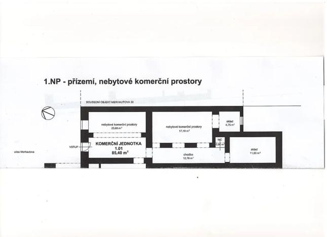 Prodej obchodního prostoru, Brno, Merhautova, 85 m2