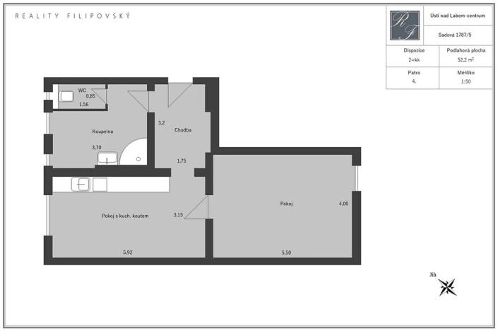 Prodej bytu 2+kk, Ústí nad Labem, Sadová, 52 m2