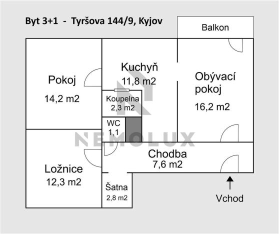 Prodej bytu 3+1, Kyjov, Tyršova, 71 m2