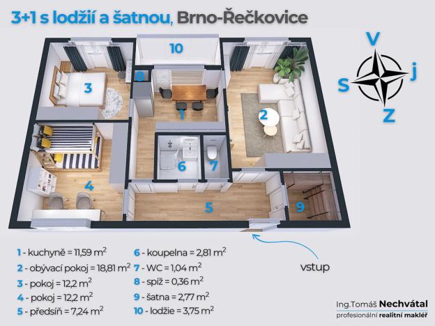 Prodej bytu 3+1, Brno - Řečkovice, Horácké náměstí, 70 m2