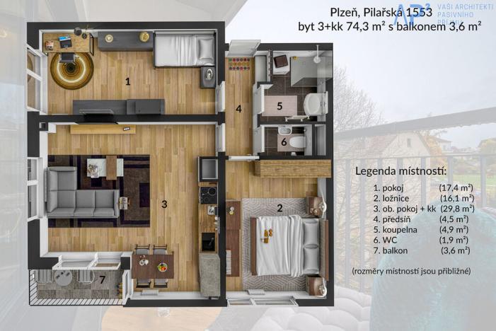 Pronájem bytu 3+kk, Plzeň - Doubravka, 74 m2