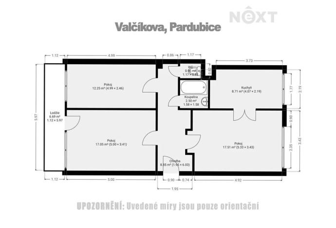 Prodej bytu 3+1, Pardubice, Valčíkova, 70 m2
