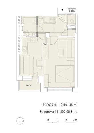 Pronájem bytu 2+kk, Brno, Bayerova, 48 m2