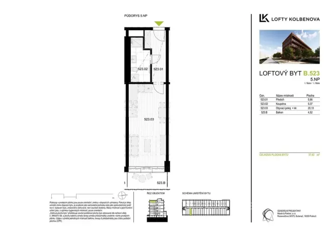 Prodej bytu 1+kk, Praha - Vysočany, Kolbenova, 33 m2