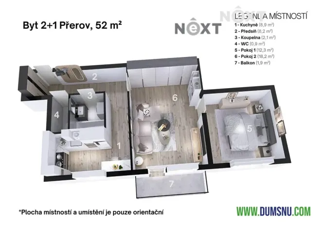 Prodej bytu 2+1, Přerov, bří Hovůrkových, 50 m2