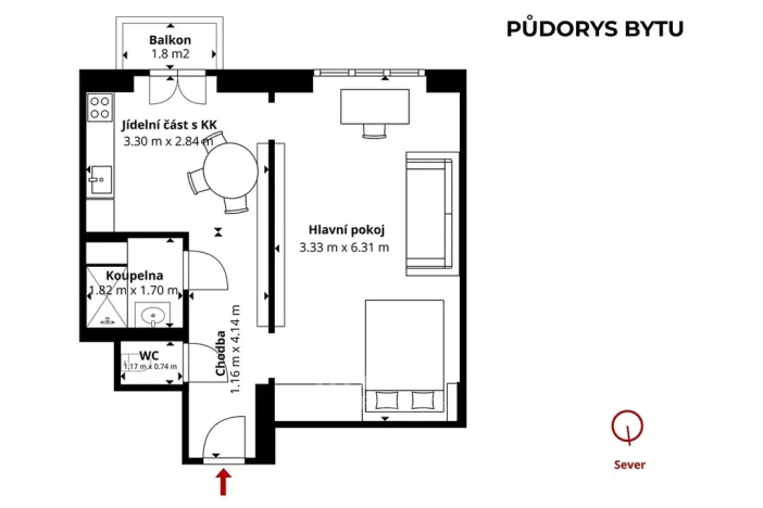 Prodej bytu 2+kk, Praha - Holešovice, Ortenovo náměstí, 39 m2