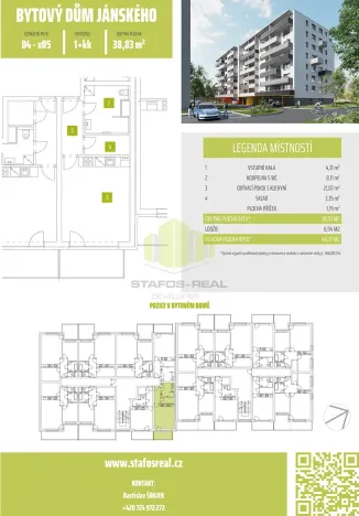 Pronájem bytu 1+kk, Olomouc, Janského, 38 m2