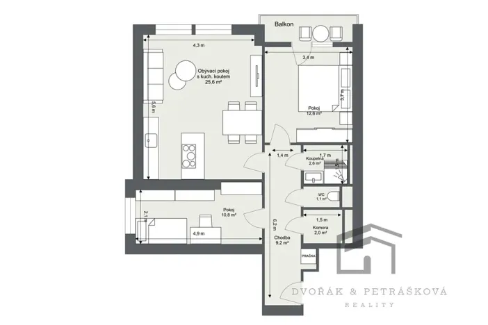 Pronájem bytu 3+kk, Praha - Libeň, Sokolovská, 64 m2