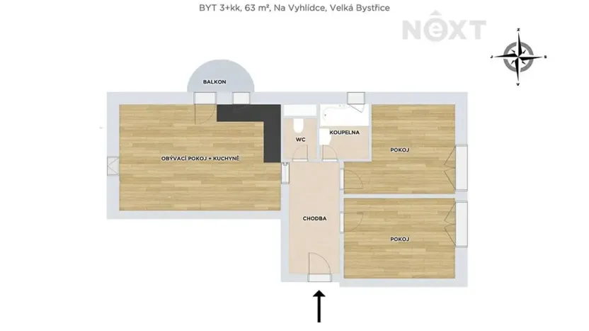 Pronájem bytu 3+kk, Velká Bystřice, Na Vyhlídce, 63 m2
