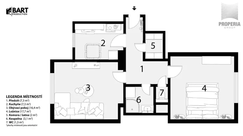 Prodej bytu 2+1, Brno, Čápkova, 59 m2