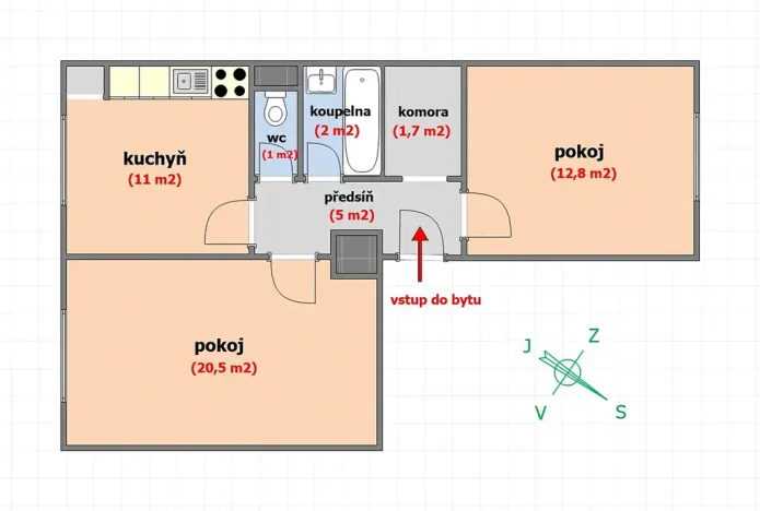Prodej bytu 2+1, Neratovice, Čtvercová, 60 m2