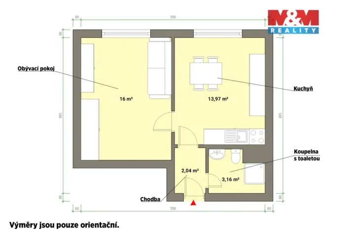 Pronájem bytu 1+1, Velká Hleďsebe, Tyršova, 36 m2