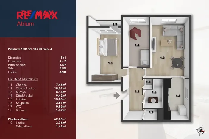 Prodej bytu 3+1, Praha - Braník, Psohlavců, 64 m2