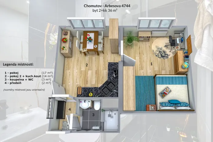 Pronájem bytu 1+1, Chomutov, Arbesova, 36 m2